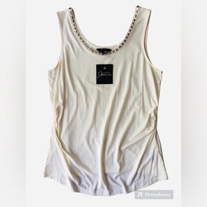BEADED Tank Top Cream Coloured. Neutral coastal Beach vacation. Size Large